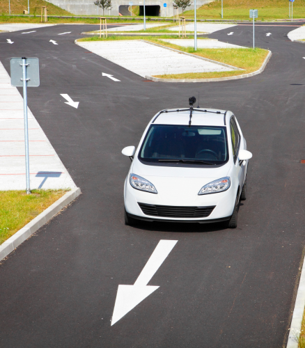 a self-driving car on a test track to exemplify diamond AI for autonomous vehicles