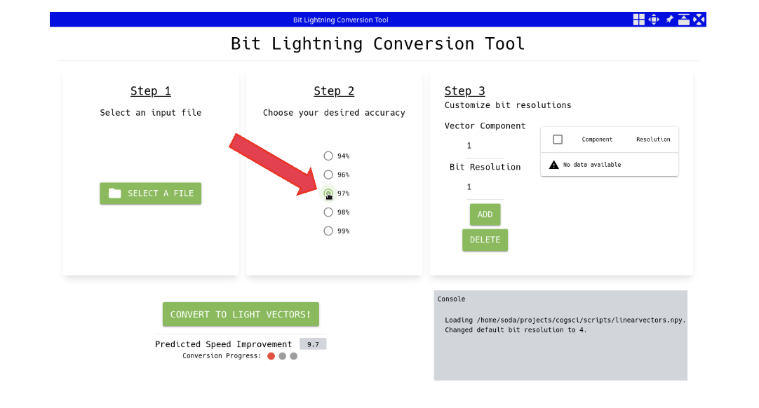 Screenshot showing the bit lightning interface at step 2