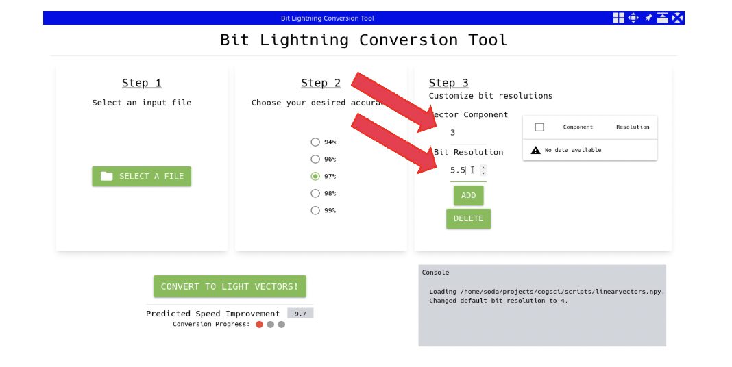 Screenshot showing the bit lightning interface at step 3